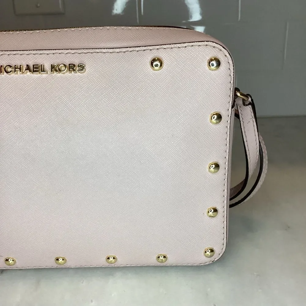 Michael Kors Bag Purse Handbag Leather Pocketbook Pink Stud Saffiano Crossbody